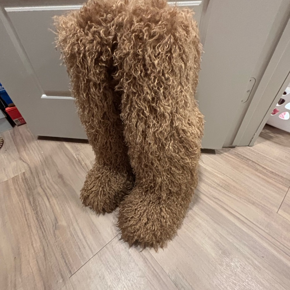 Knee high faux fur boots